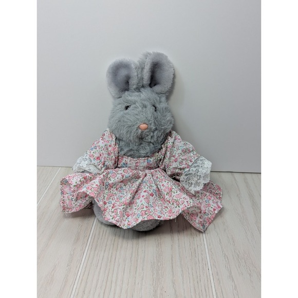 Easter Pets Other - Easter Pets Grey Bunny Plush Stuffed Animal Pink Floral Dress vintage